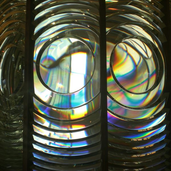 close-up of many prisms in the fresnel lens